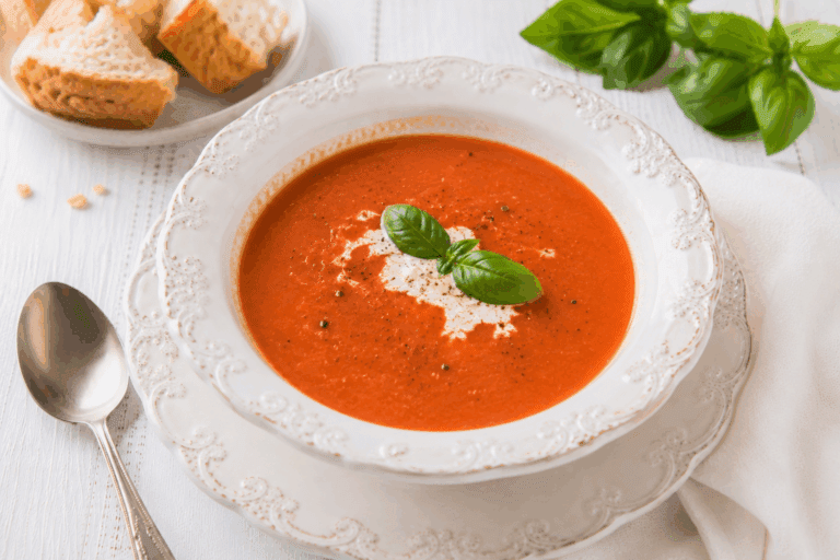 Tomatensoep uit de slowcooker – met vers vlees en verse tomaten.