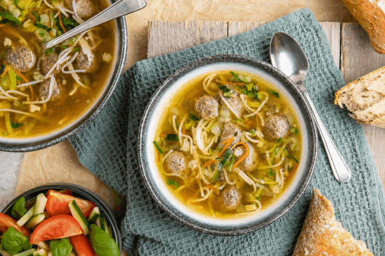 Groentesoep uit de slowcooker – klassiek recept met soepvlees en gehaktballetjes.