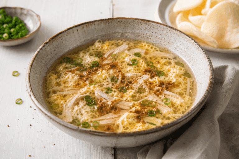 Saoto soep uit de slowcooker – met kippendij op het bot.