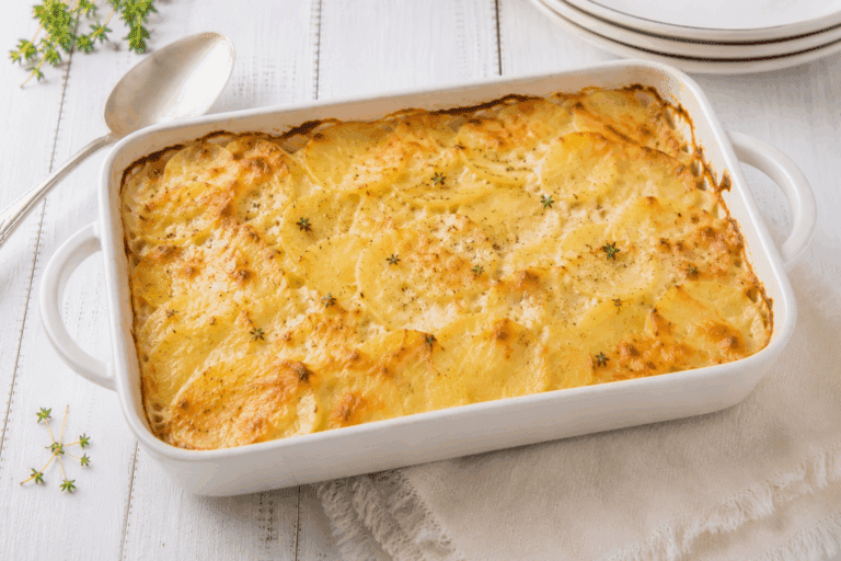 Slowcooker aardappelgratin: romig van binnen, knapperig van buiten.