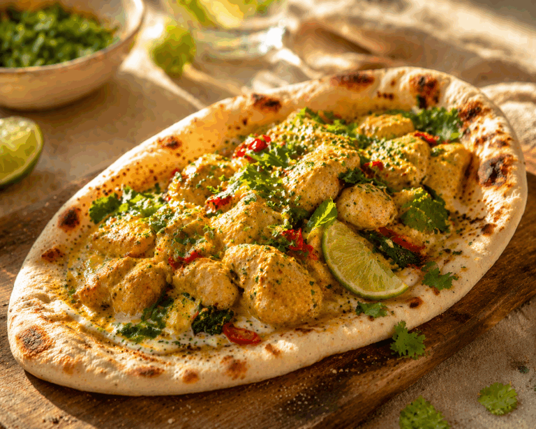 naan brood met kipcurry uit de slowcooker met limoen en koriander