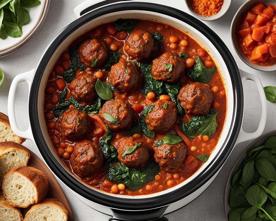 slowcooker linzen spinazie gehaktballen slowcooker linzen spinazie gehaktballen