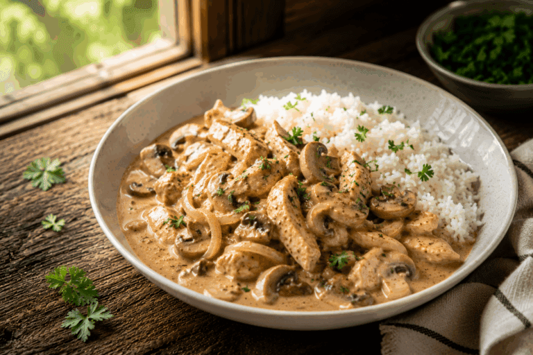 Kip stroganoff uit de slowcooker: romig, kruidig en moeiteloos