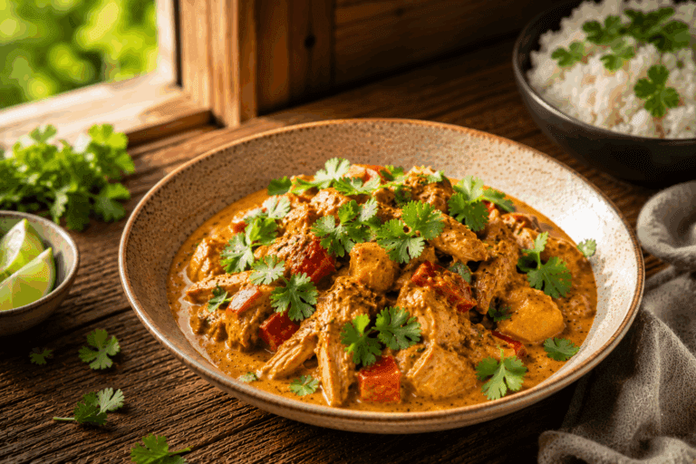 Kip kerrie uit de slowcooker: romig, kruidig en vol smaak.