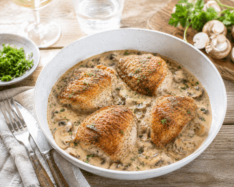 Kip champignon roomsaus uit de slowcooker: van doordeweeks tot bistro-chic.